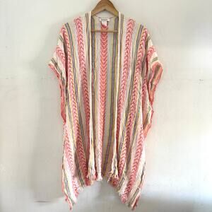 Francesca Kimono Top Multi Color‎ Stripes Short Sleeves Cover Up Resort One Size